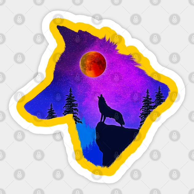 Wolf In Blood Moon Sticker by Emart